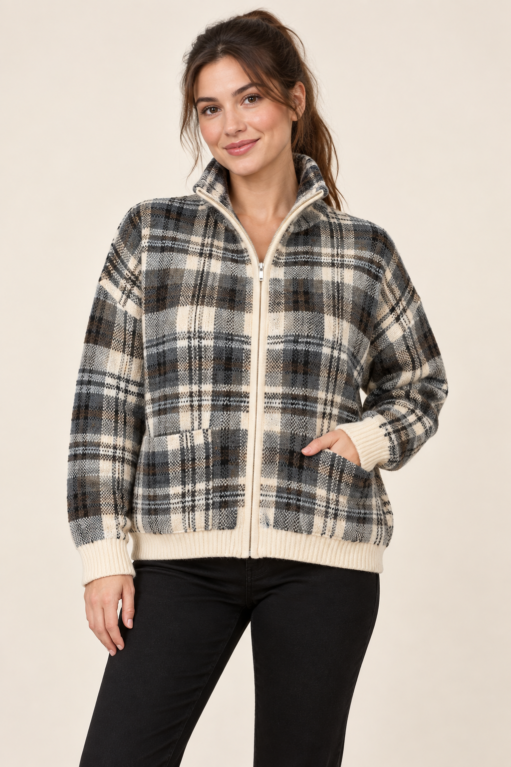 Vintage Havana Plaid Zip Up