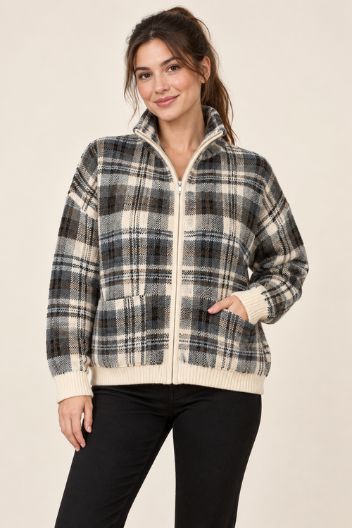 Vintage Havana Plaid Zip Up