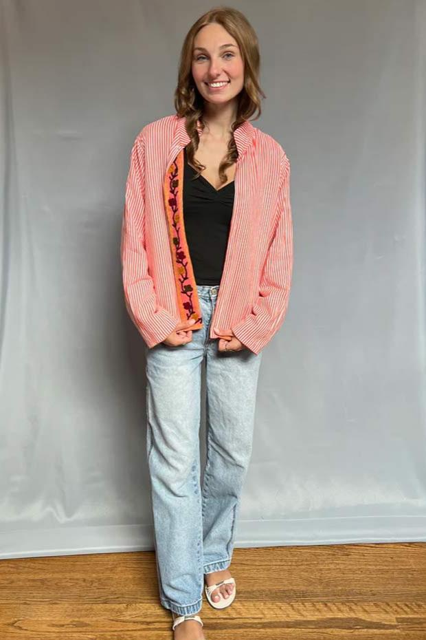 Embroidered Reversible Jacket - Coral
