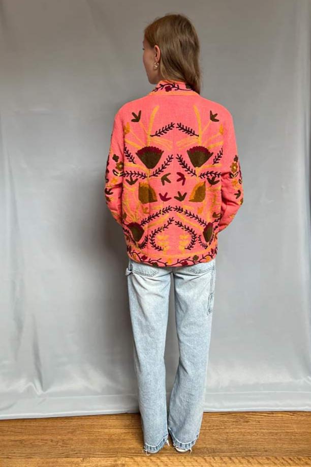 Embroidered Reversible Jacket - Coral