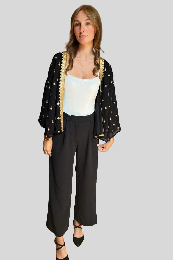 Kimono With Gold Sequins and Border