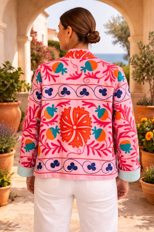 Embroidered Reversible Jacket - Bright Pink