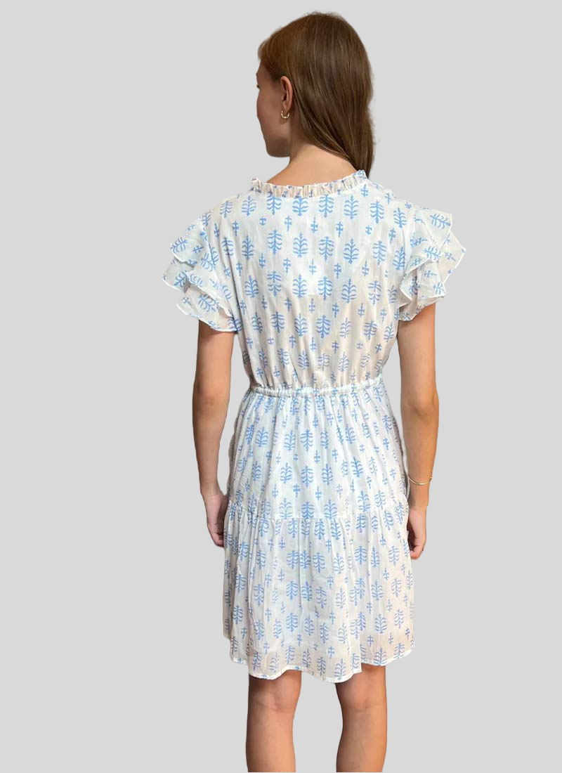Block Print Cinched Waist Tier Dress