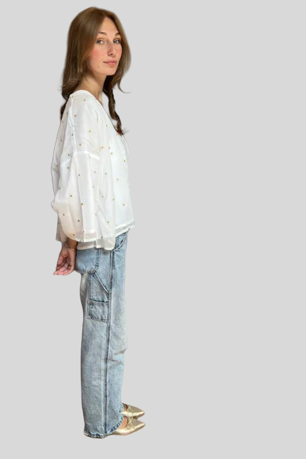 Kimono - White with Gold Sequins