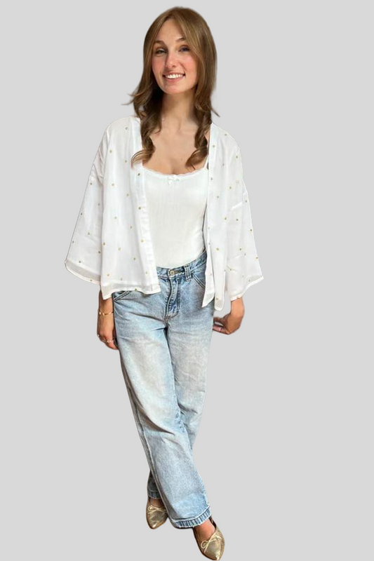 Kimono - White with Gold Sequins