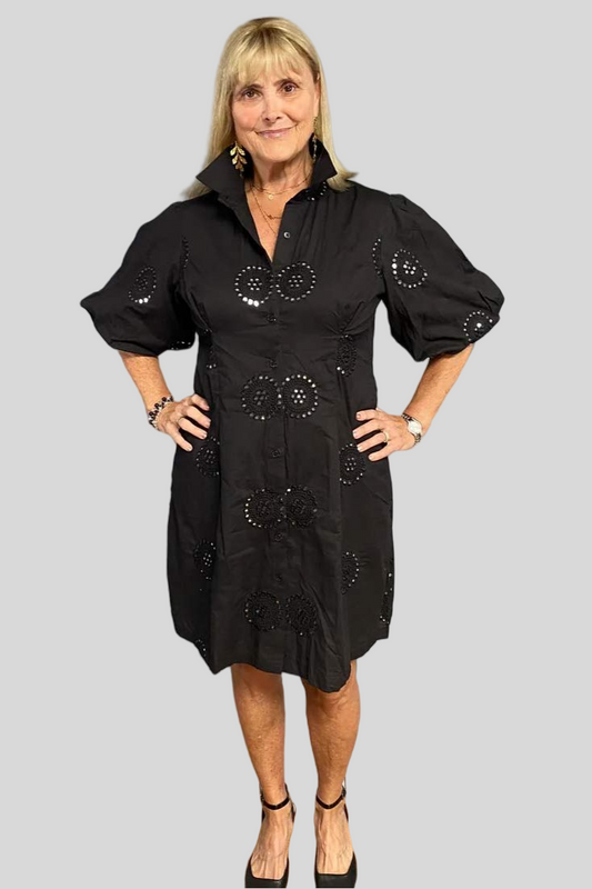 Puff Elegance Contour Dress - Black Mirror