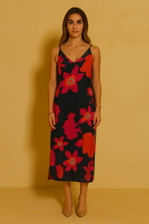 Slip Dress - Bold Navy and Orange Floral