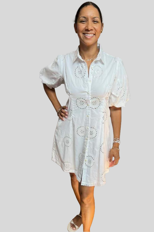 Puff Elegance Contour Dress - White Mirror