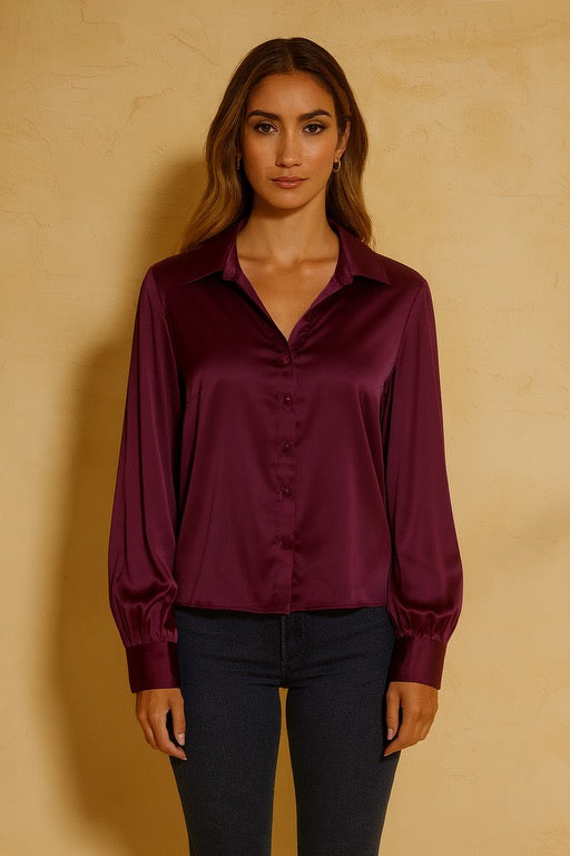 Classic Satin Shirt - Burgundy