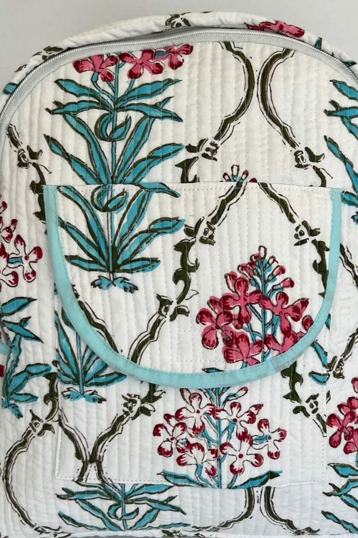 Block Print Backpack - White Floral