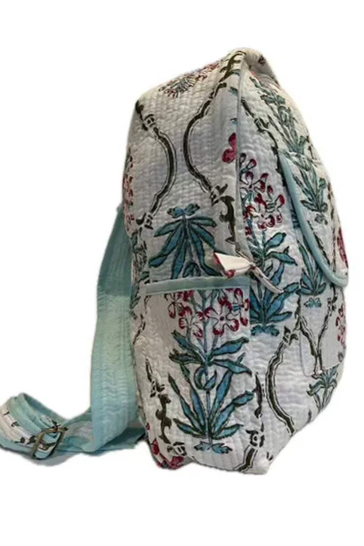 Block Print Backpack - White Floral