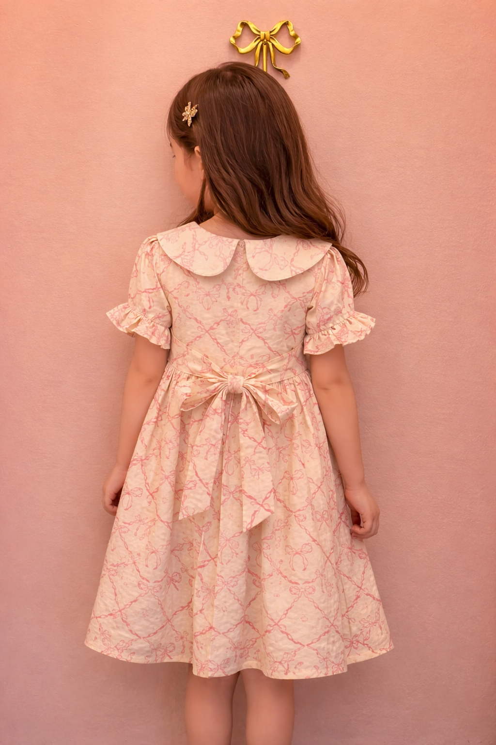Block Print Girl's Dress - Pink Bows