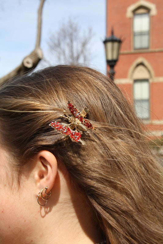 Bejeweled Butterfly Clip - Red