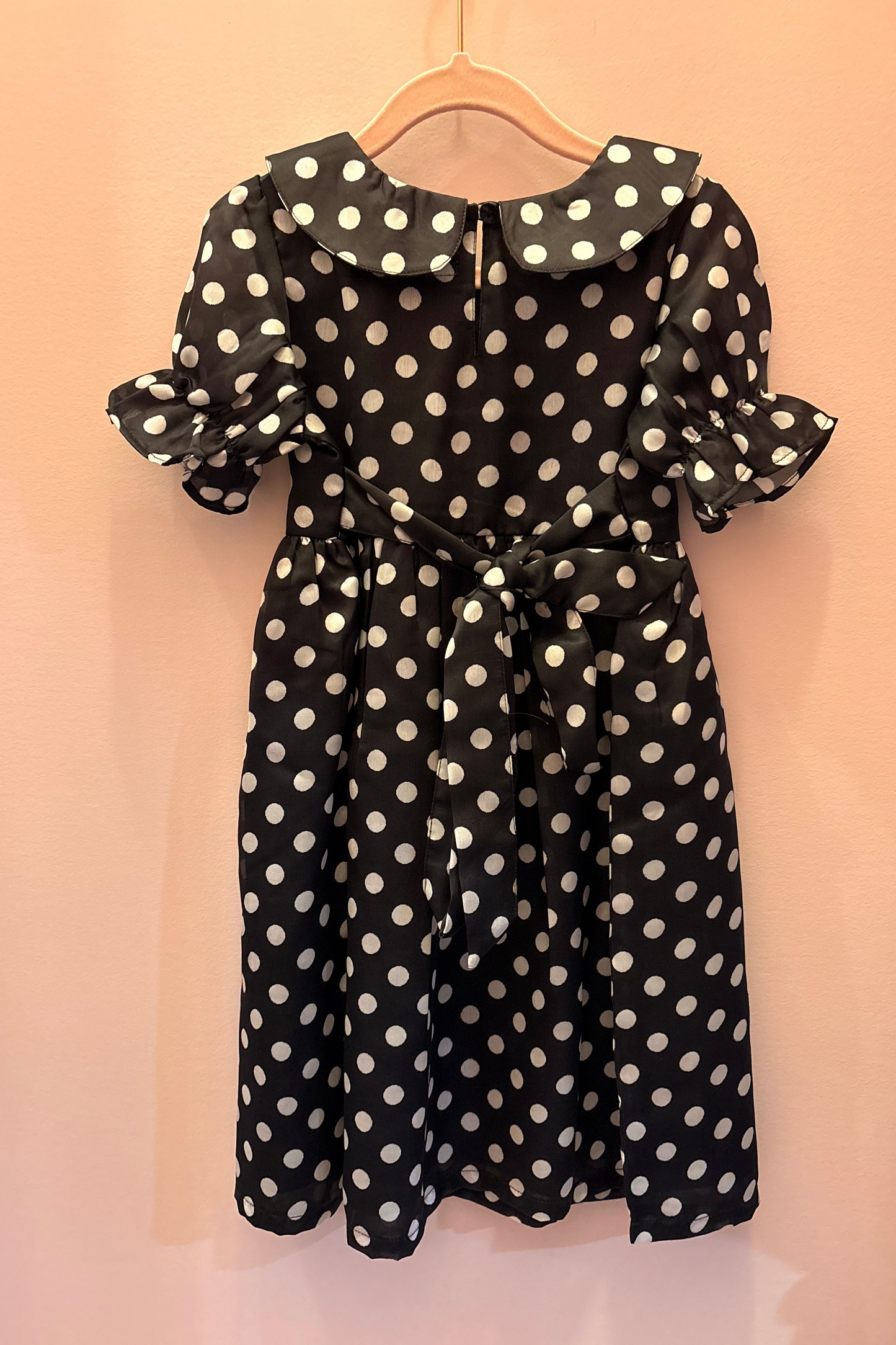Girl's Satin Dress - White Polka Dots on Black