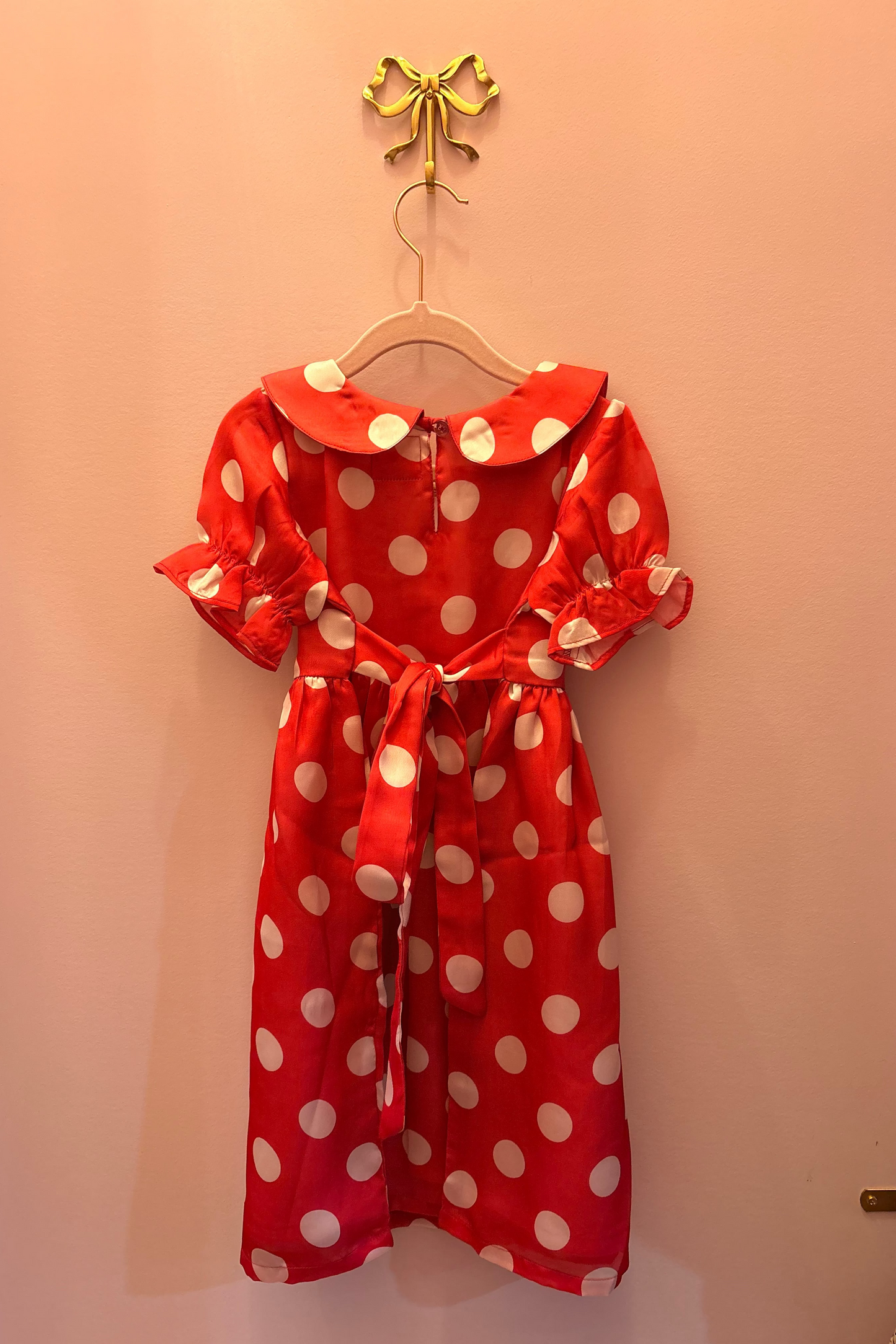 Girl's Satin Dress - White Polka Dots on Pink