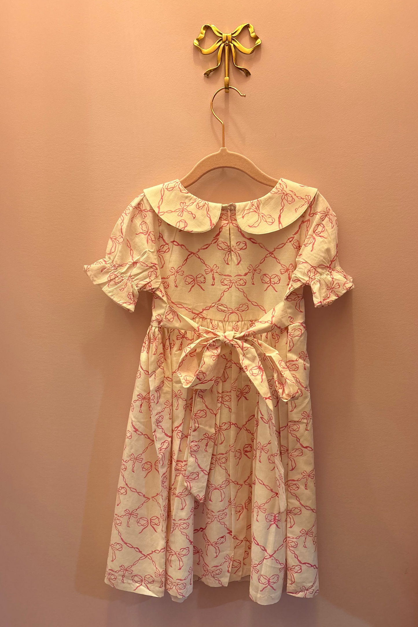 Block Print Girl's Dress - Pink Bows