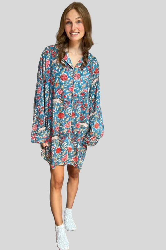 Block Print Pajama Shirt - Jewel tones