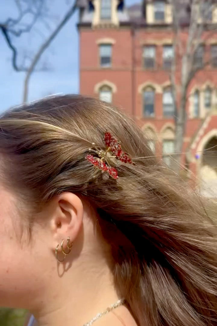 Bejeweled Butterfly Clip - Red