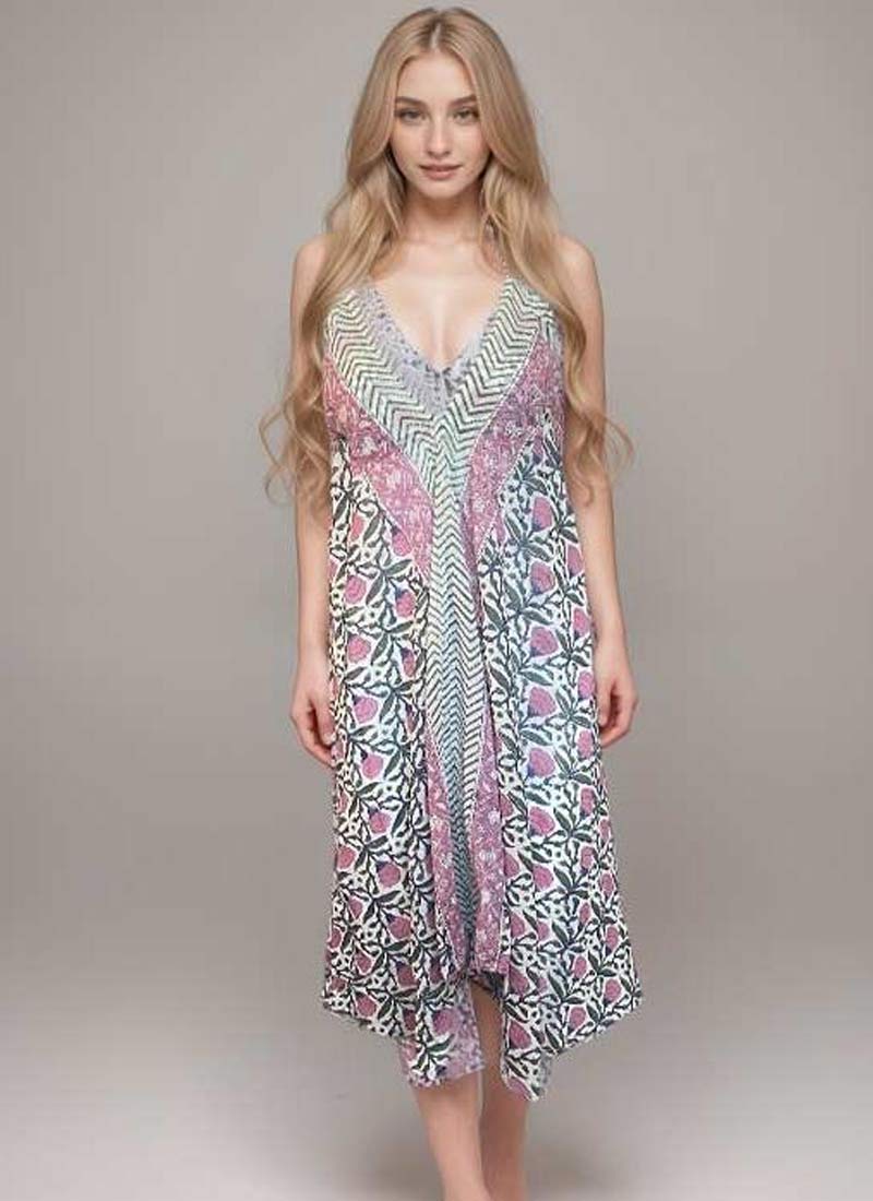 Block Print Beach Cover - Pastel Pink Floral