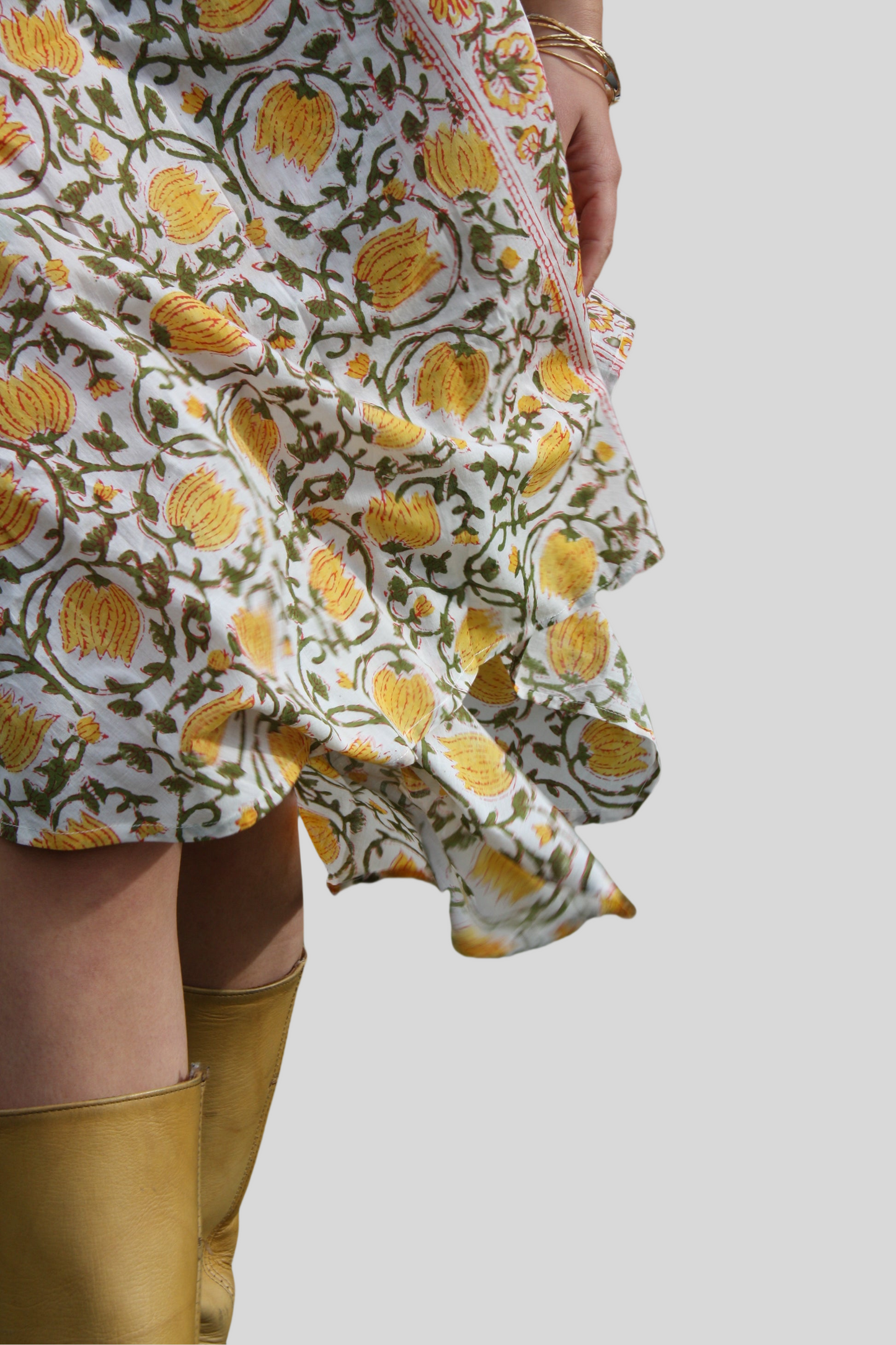 Block Print Beach Cover - Yellow Floral