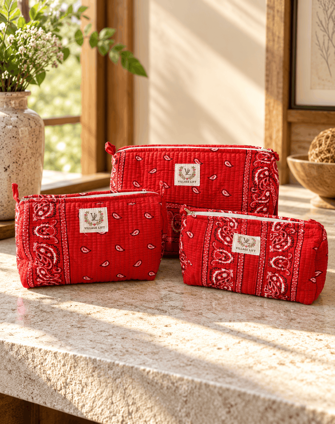 Block Print Nested Cosmetic Bags – Set of 3 | Signature Collection