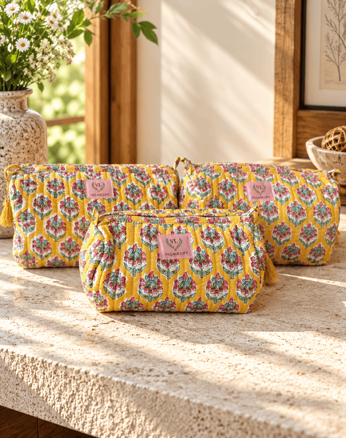 Block Print Nested Cosmetic Bags – Set of 3 | Signature Collection