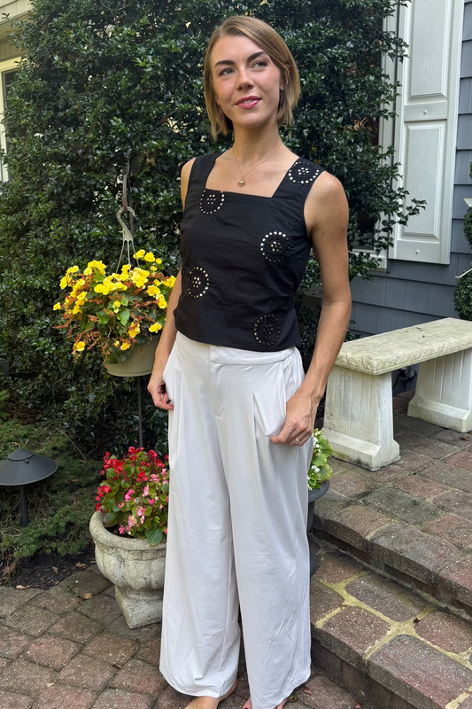 Embroidered Square Neck Tank - Black Mirror