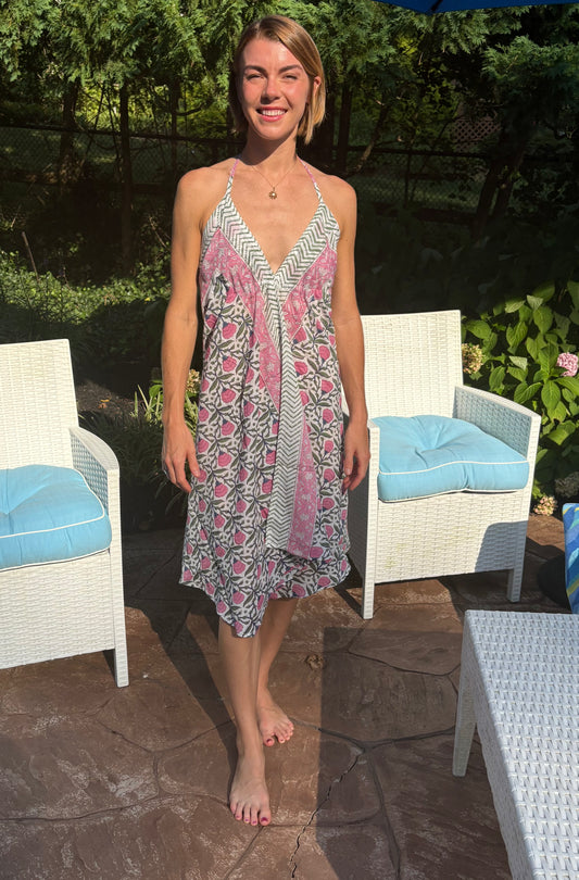 Block Print Beach Cover - Pastel Pink Floral