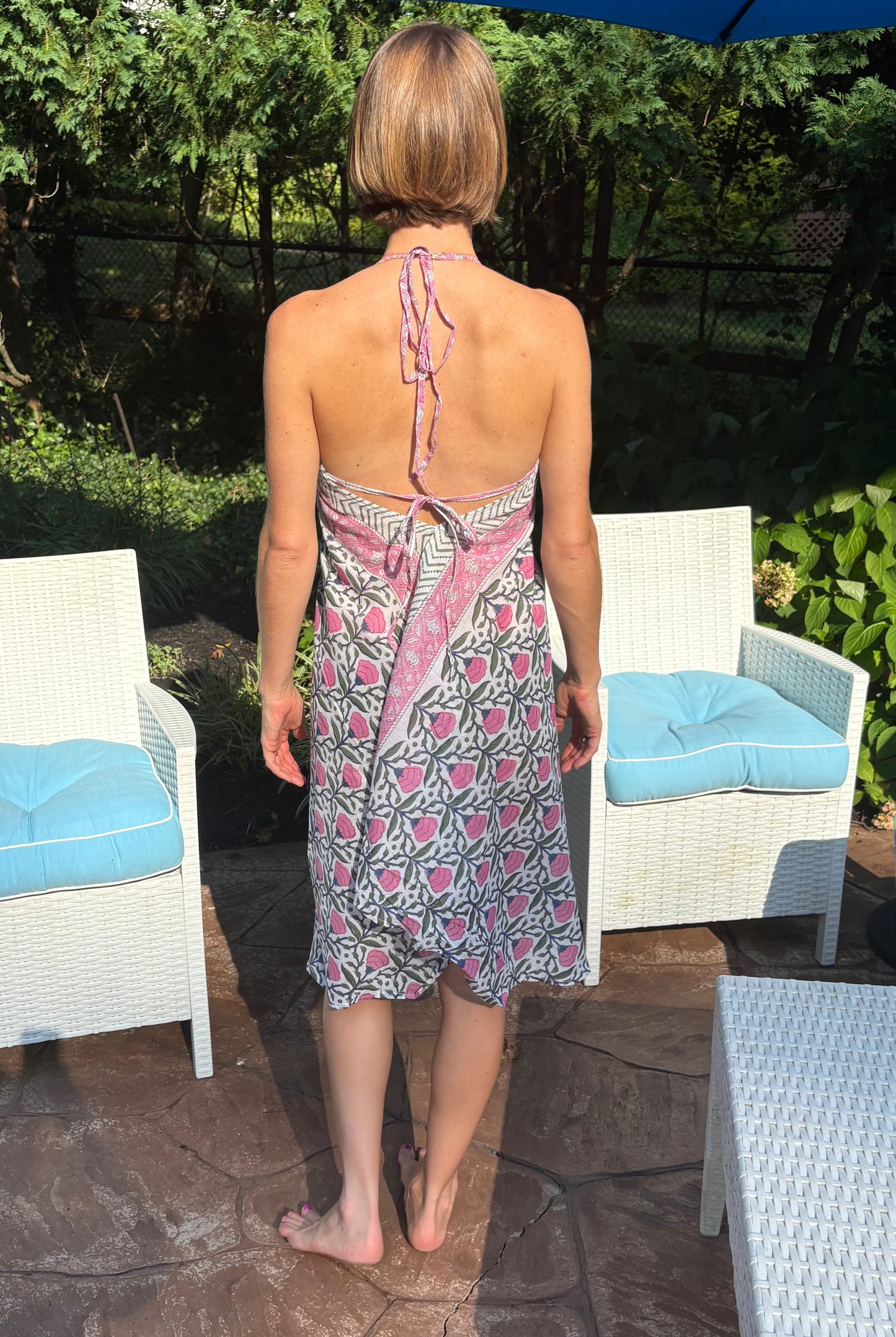 Block Print Beach Cover - Pastel Pink Floral