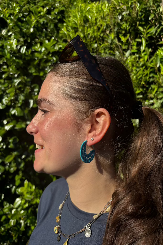 Alpha Woman Crochet Earrings - Mesh Circle Teal
