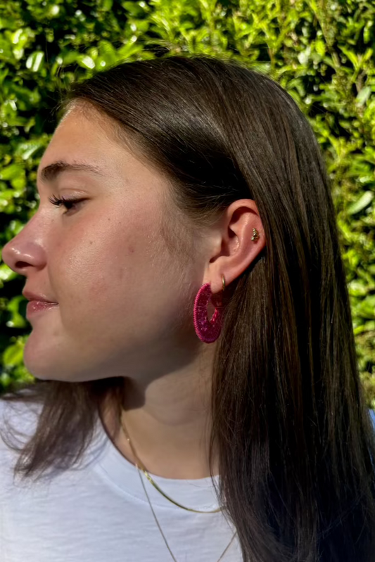 Alpha Woman Crochet Earrings - Mesh Circle Fuchsia