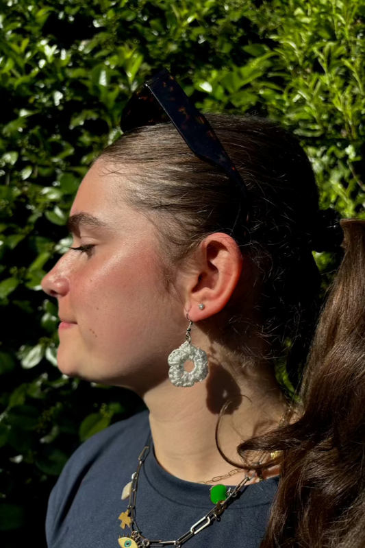 Alpha Woman Crochet Earrings - Flower White