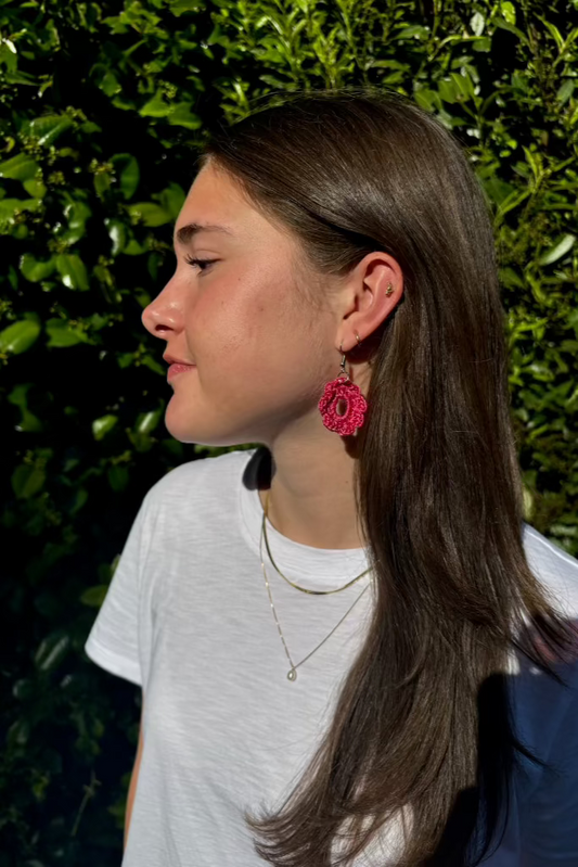 Alpha Woman Crochet Earrings - Flower - Fuchsia