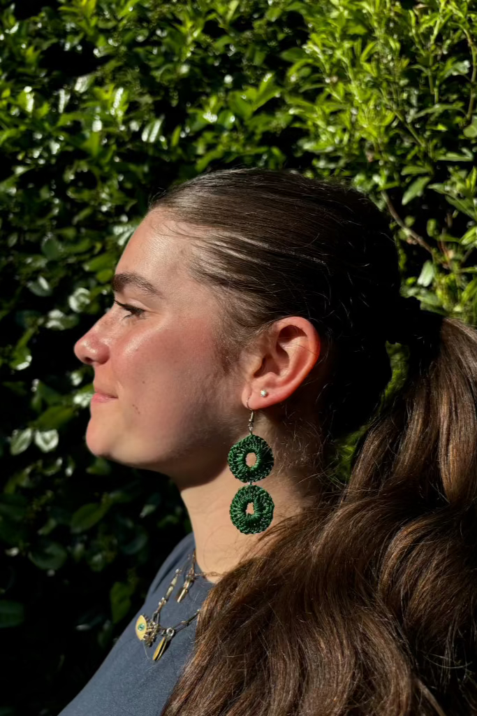 Alpha Woman Crochet Earrings - Cascade Double Hoop Green
