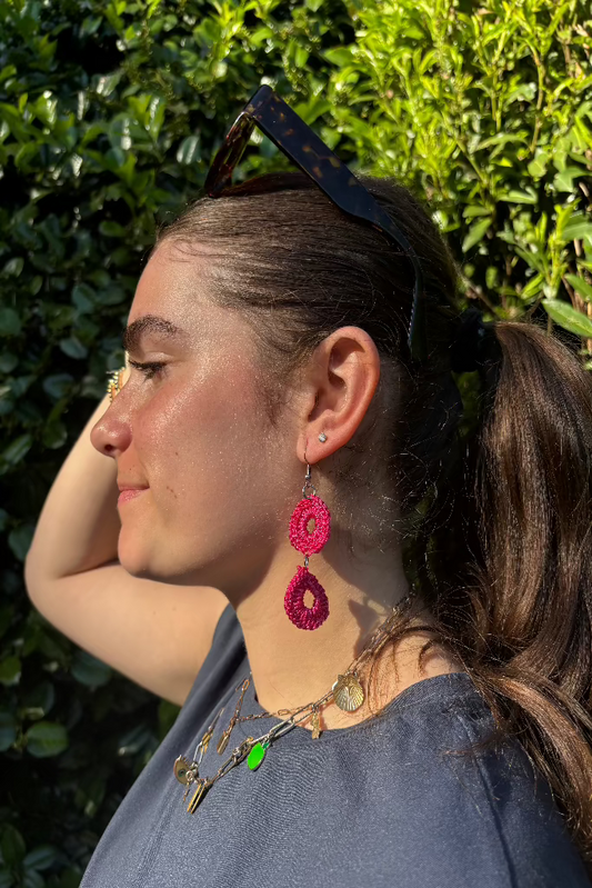 Alpha Woman Crochet Earrings - Cascade Double Hoop Fuchsia