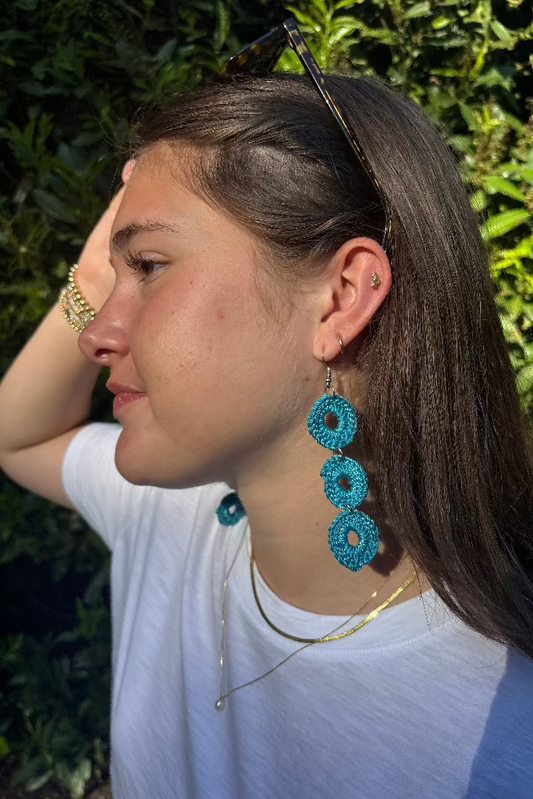 Alpha Woman Crochet Earrings - Cascade Triple Hoop Turquoise