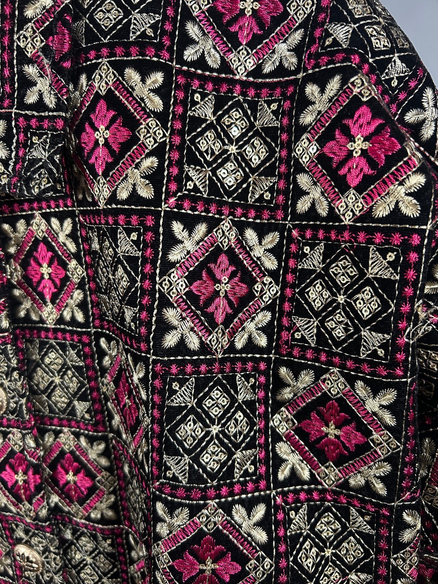 Velvet Bomber Jacket - Pink and Gold Embroidery