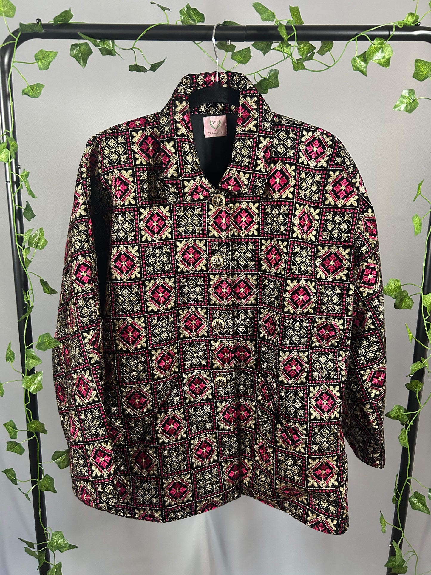 Velvet Bomber Jacket - Pink and Gold Embroidery