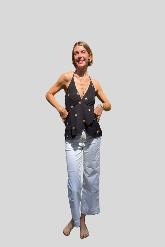 Halter Top - Black with Gold Sequin