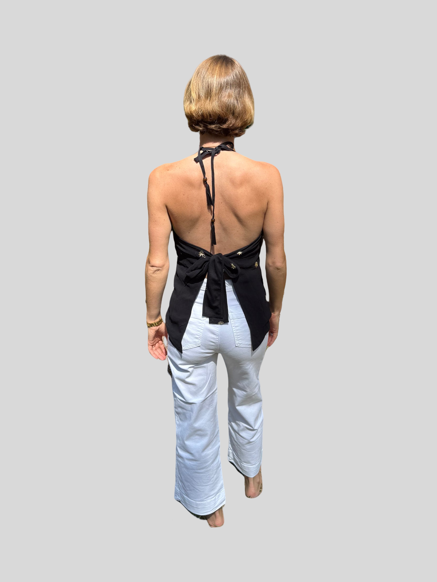 Halter Top - Black with Gold Sequin