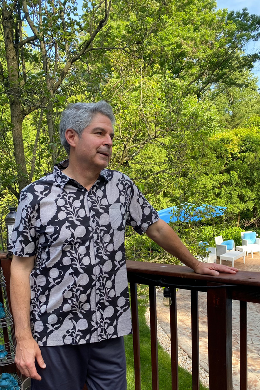 Block Print Men's Shirt - Short Sleeve - Black and Grey