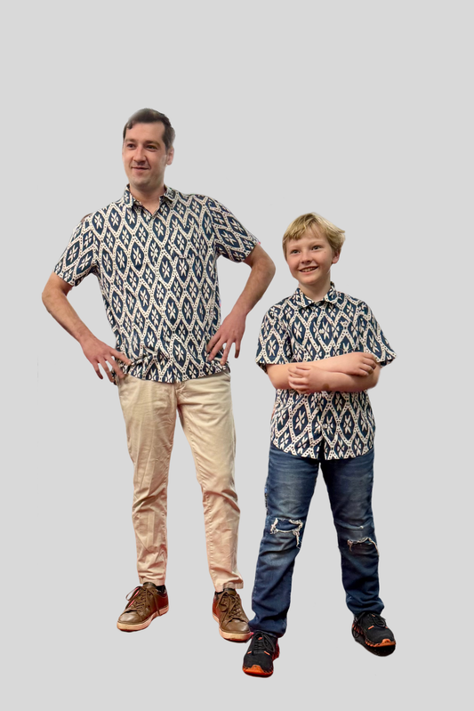 Block Print Boy's Shirt - Short Sleeves - Ikat