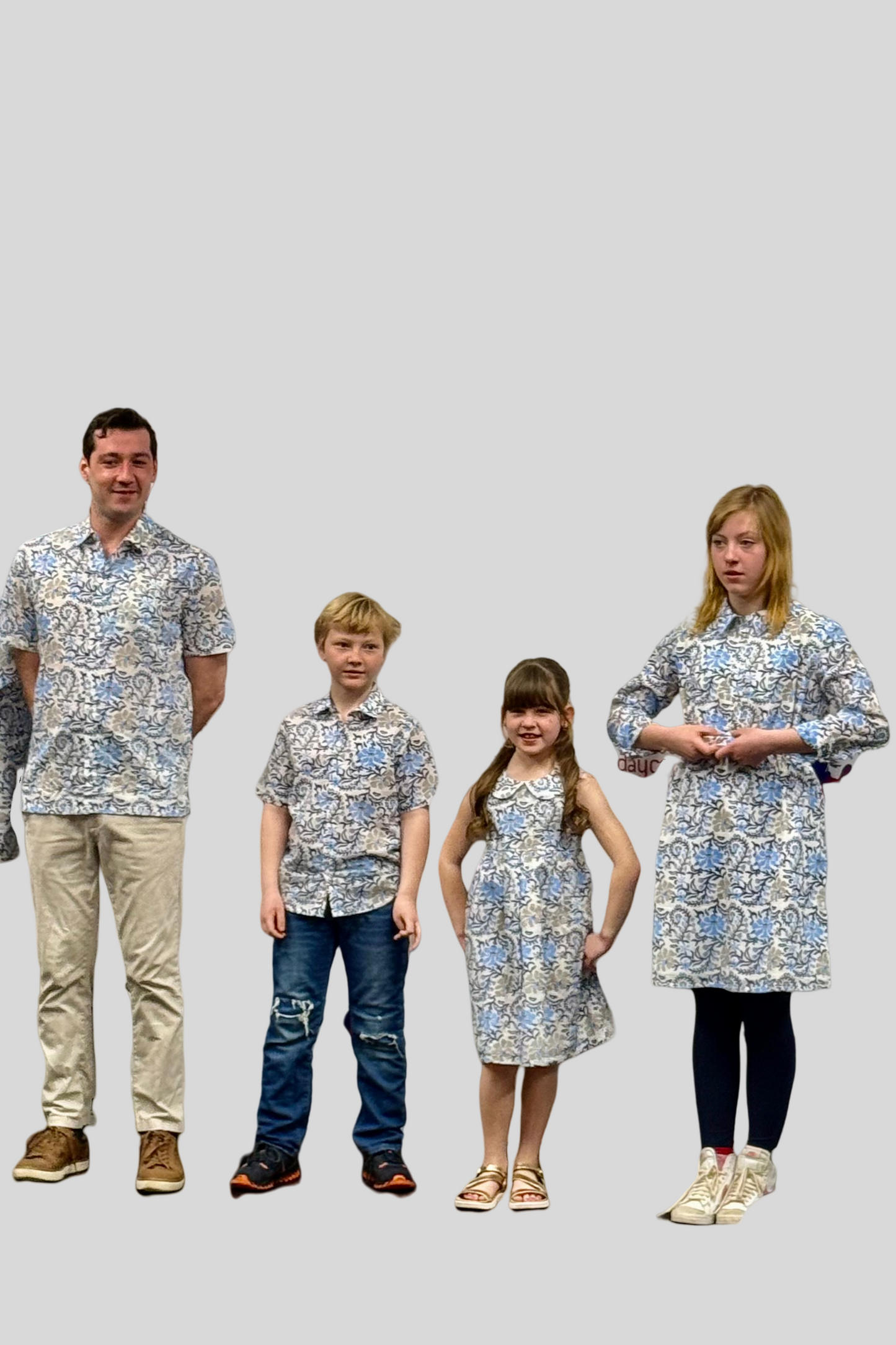 Block Print Girl's Dress - Blue & Gray Floral
