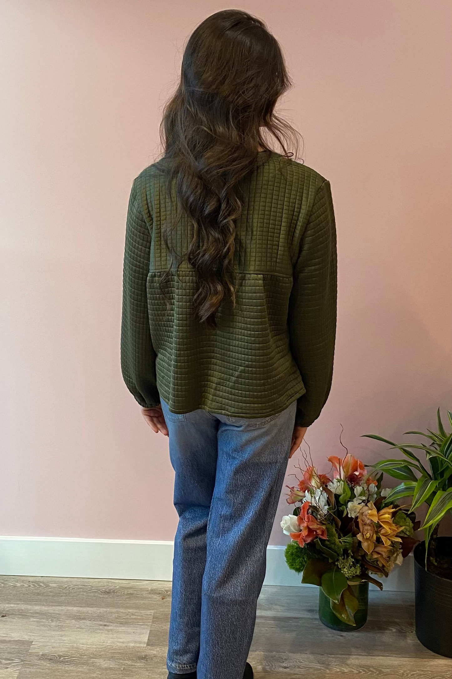 Quilted Sweatshirt - Olive Green