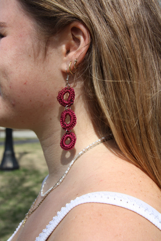 Alpha Woman Crochet Earrings - Cascade Triple Hoop Burgundy