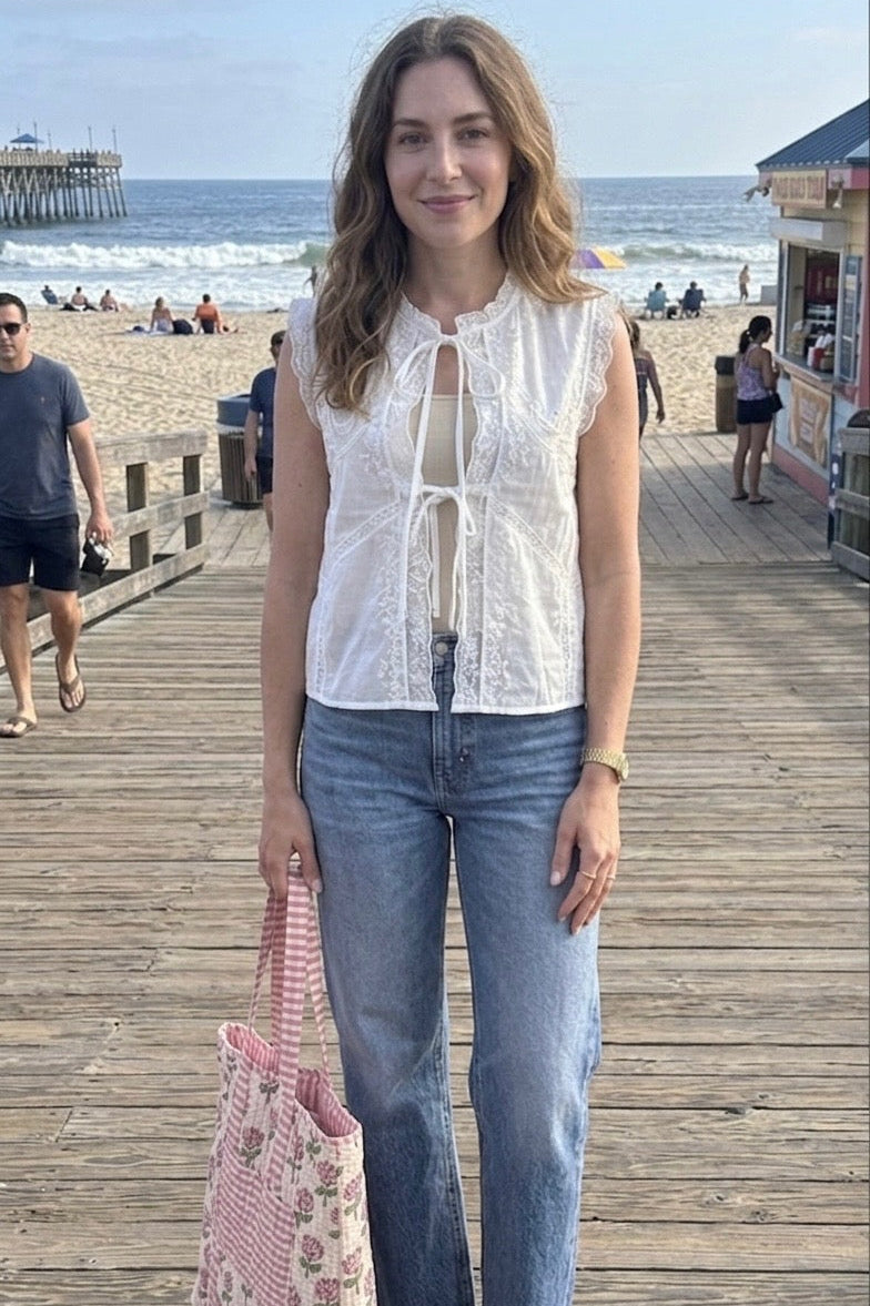 Front Tie Embroidered Blouse