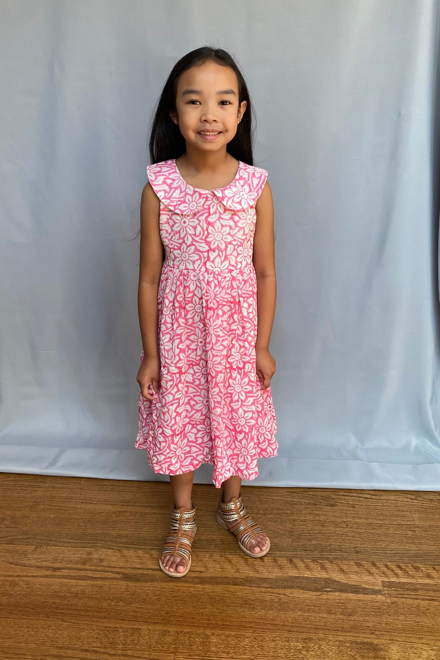 Block Print Girl's Dress - Pink