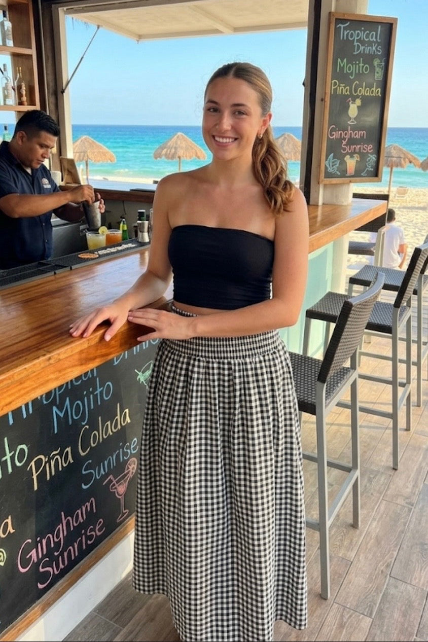 Cotton Maxi Skirt - Black and White Gingham