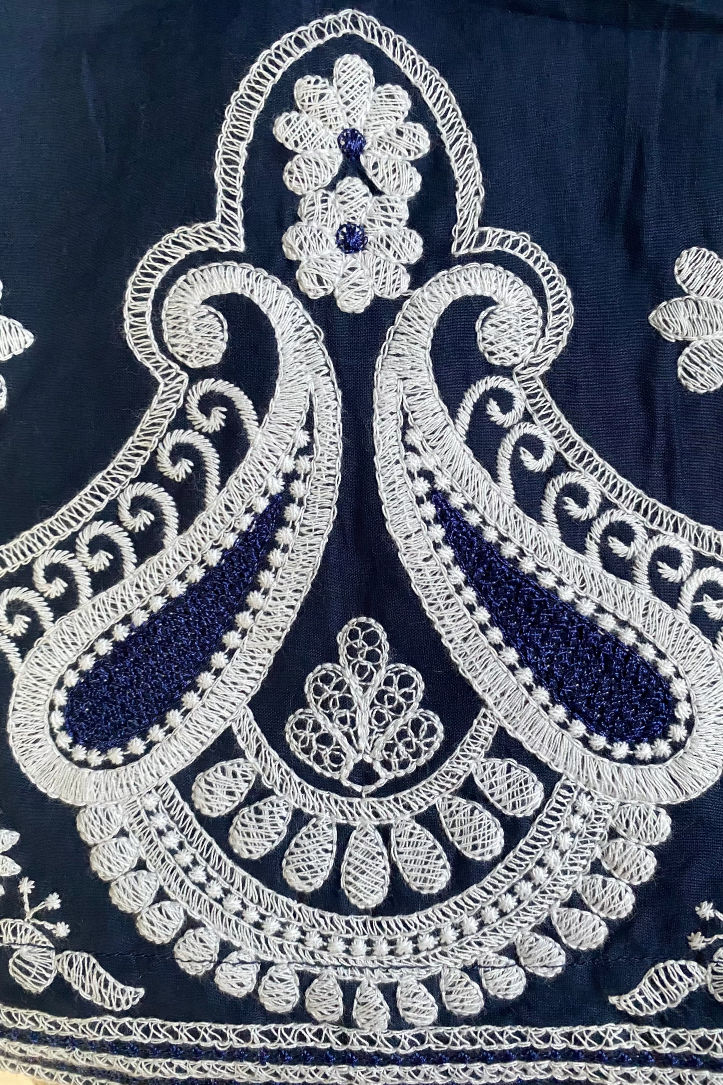 Puff Elegance Contour Dress - Embroidered Blue