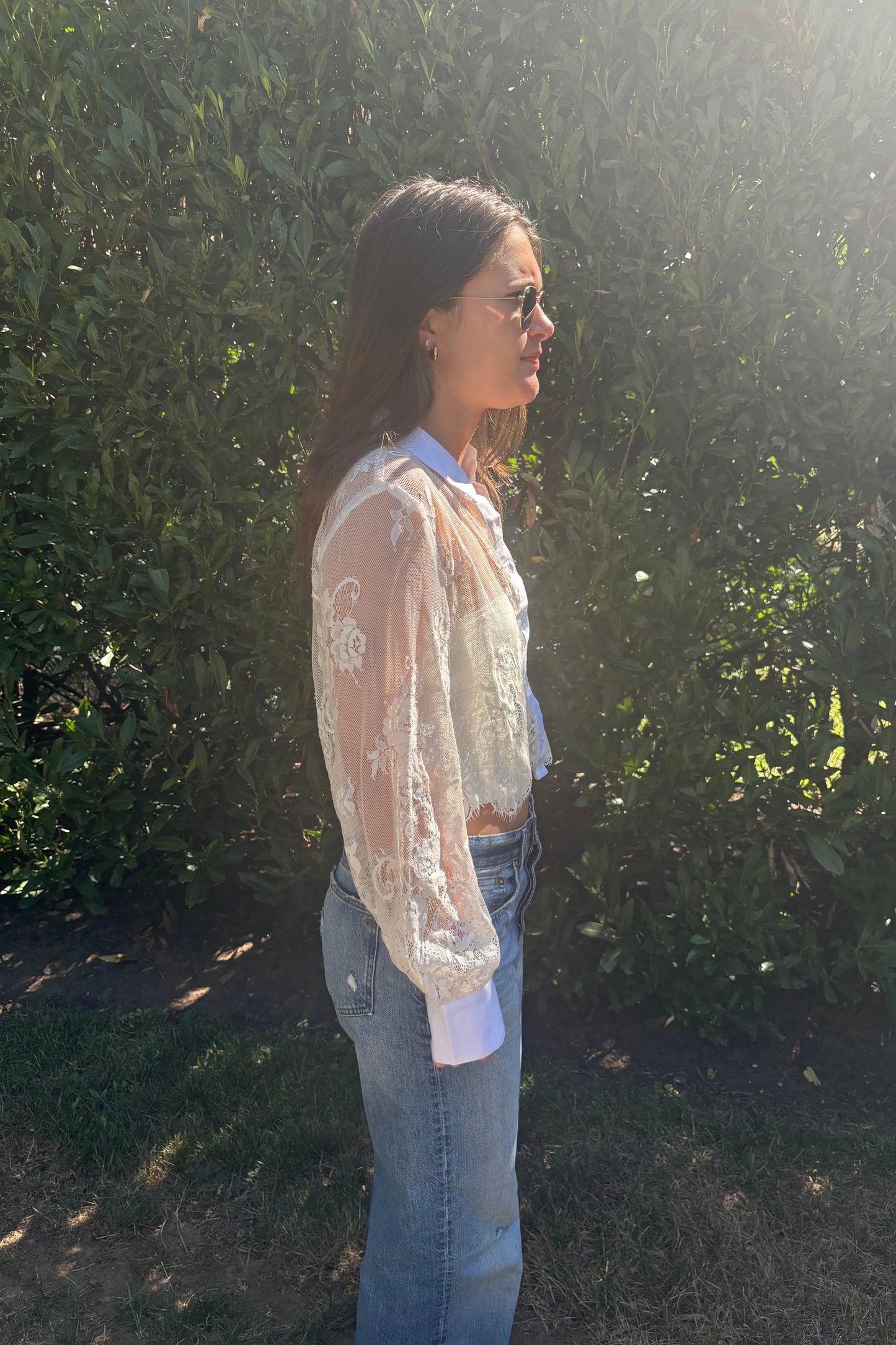 Cropped Lace Shirt - White